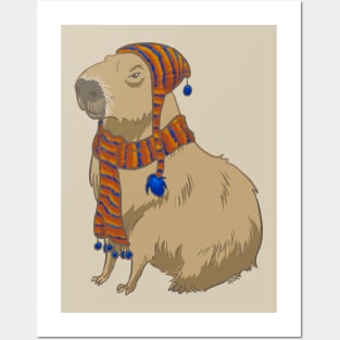 Winter Capybara Hydrochoerus hydrochaeris Just Chilling Posters and Art